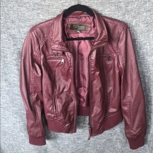 Maroon Faux Leather Bomber Jacket